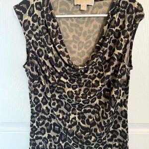 Michael Kors Leopard Cowl Neck Sleeveless Camisole - Black & Tan